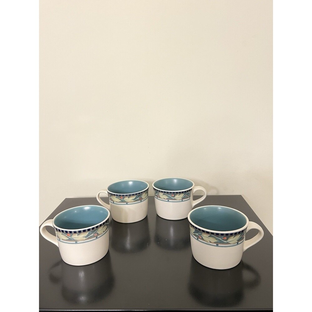 Set Of 4 Pfaltzgraff Portfolio Collection Stoneware Mugs In The Forest Pattern